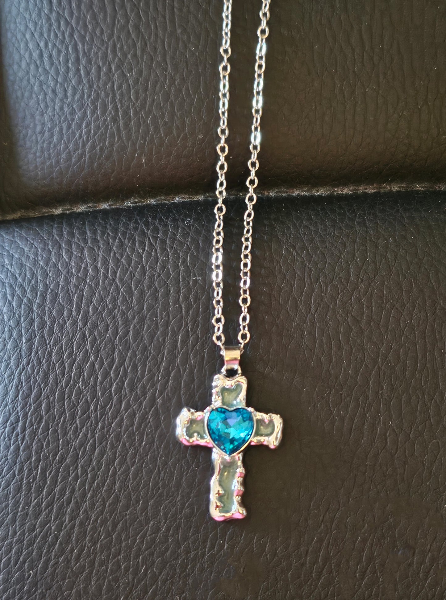 Ocean Blue Heart Cross Necklace