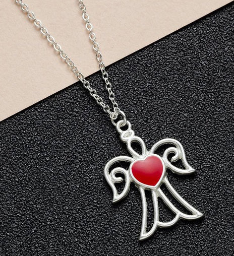 Guardian Angel Red Heart Necklace