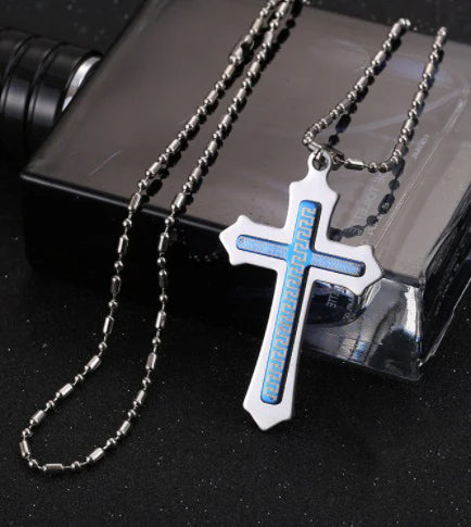 Blue Layered Cross Necklace