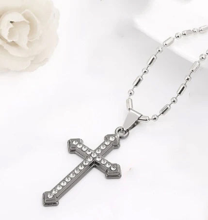 Ebony Rhinestone Cross Necklace