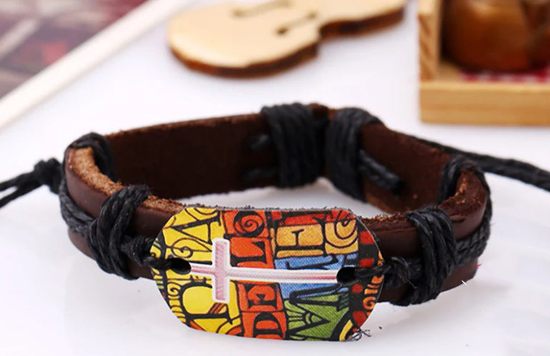 Leatherette Cross Bracelet