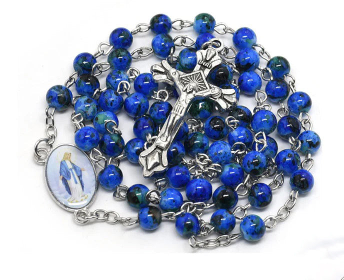 Cobalt Beaded Crucifix Necklace