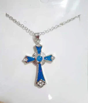 Sapphire Rhinestone Cross Necklace