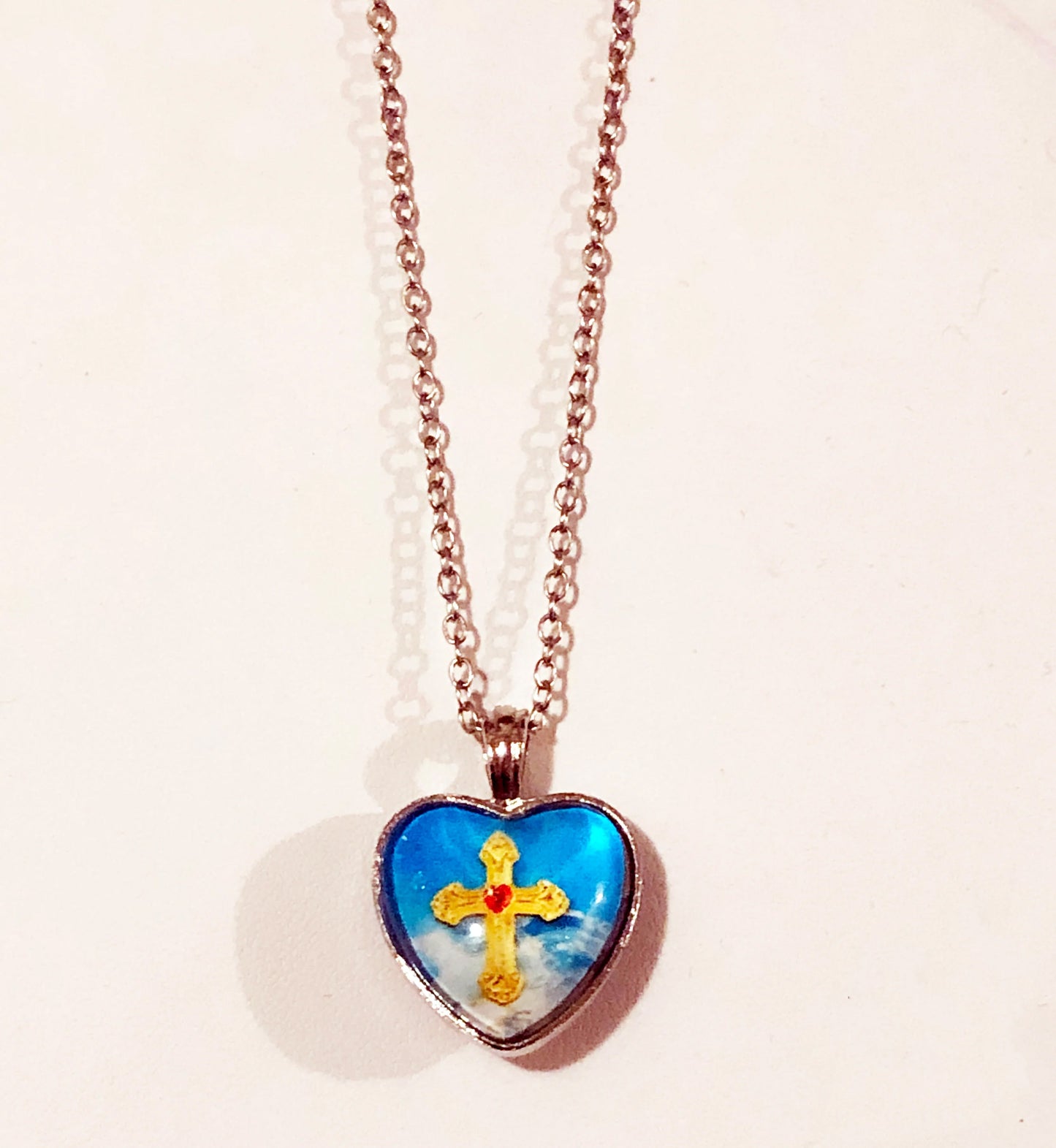 Cross and Ruby Heart Necklace