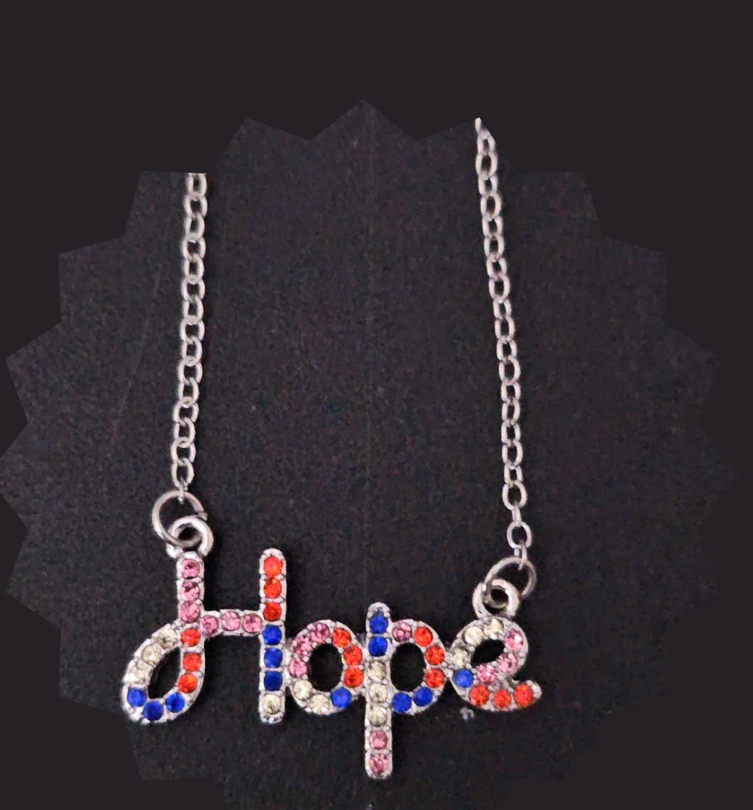 Multi-color Rhinestone Hope Necklace Silver