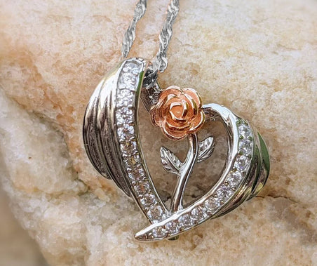 Captured Rose In Heart Necklace