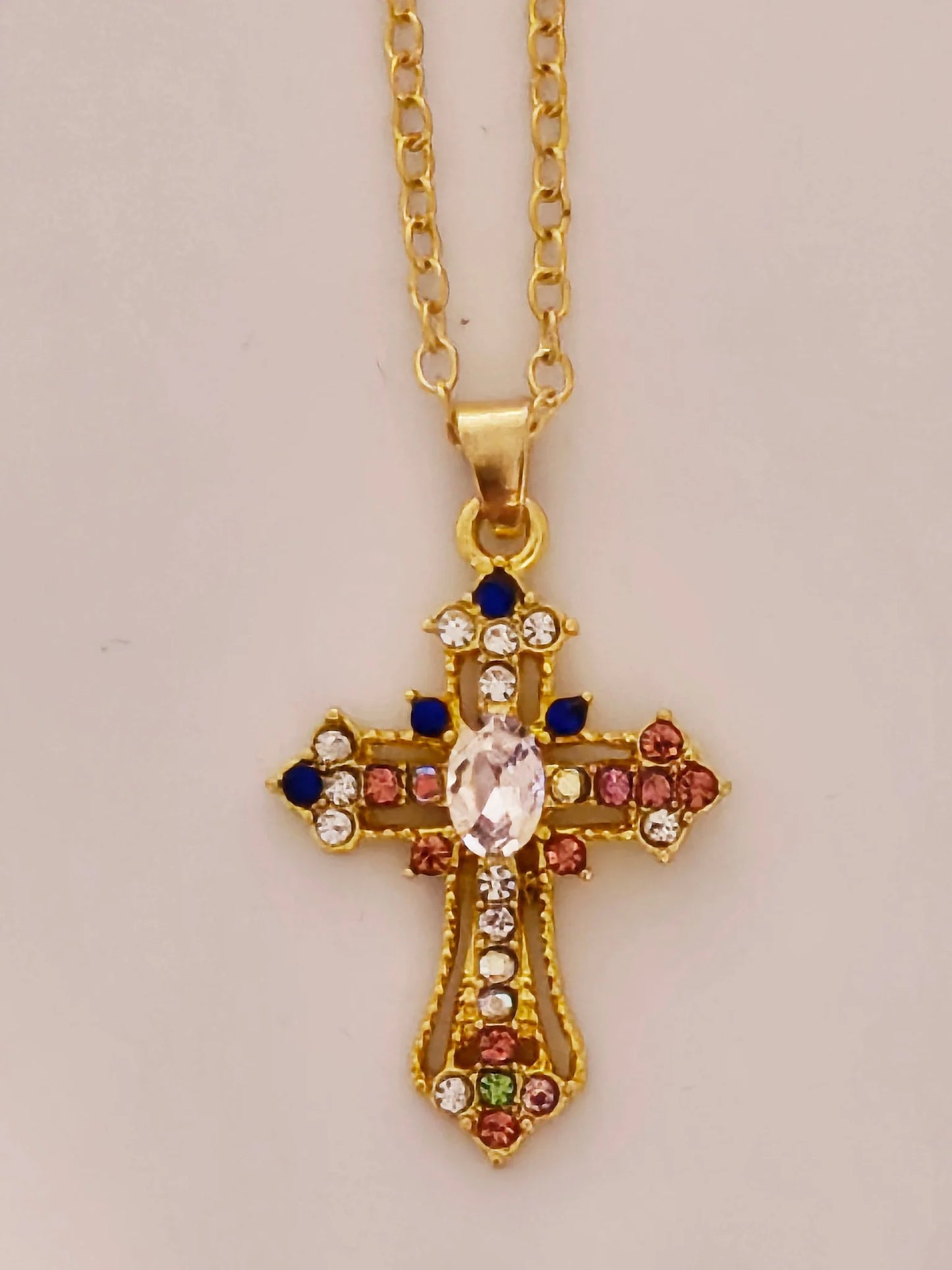 Colorful Rhinestone Gold Cross