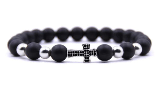 Ebony Beaded Cross Bracelet