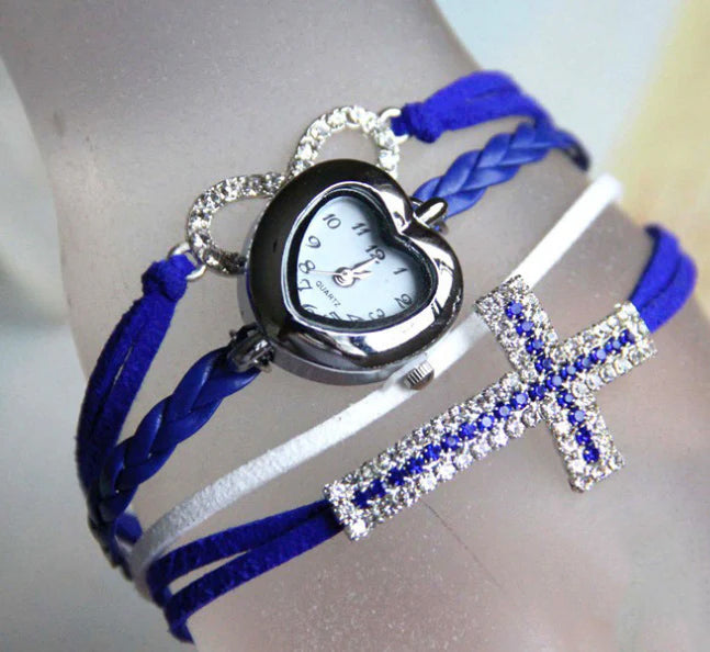 Multilayer Blue/White Heart Faith Watch