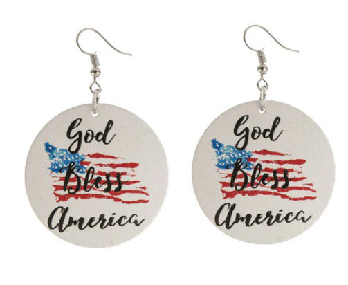 God Bless America Wooden Earrings