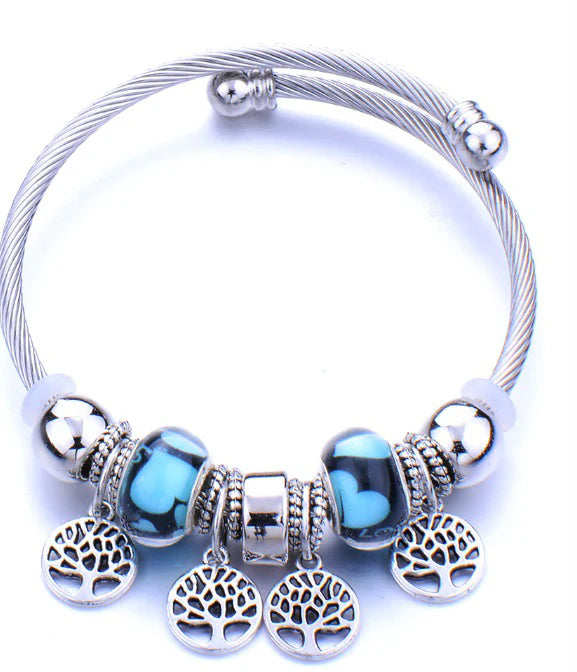 Tree of Life Blue Heart Charm Bracelet