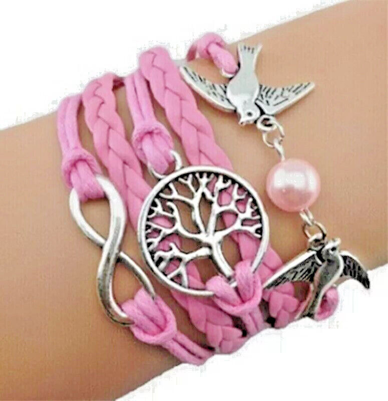 Multilayer Pink Tree of Life Bracelet
