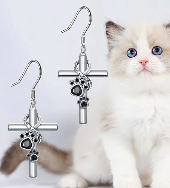 Paw Print Love Cross Earrings