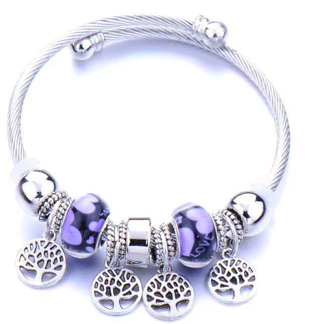 Tree of Life Purple Heart Charm Bracelet