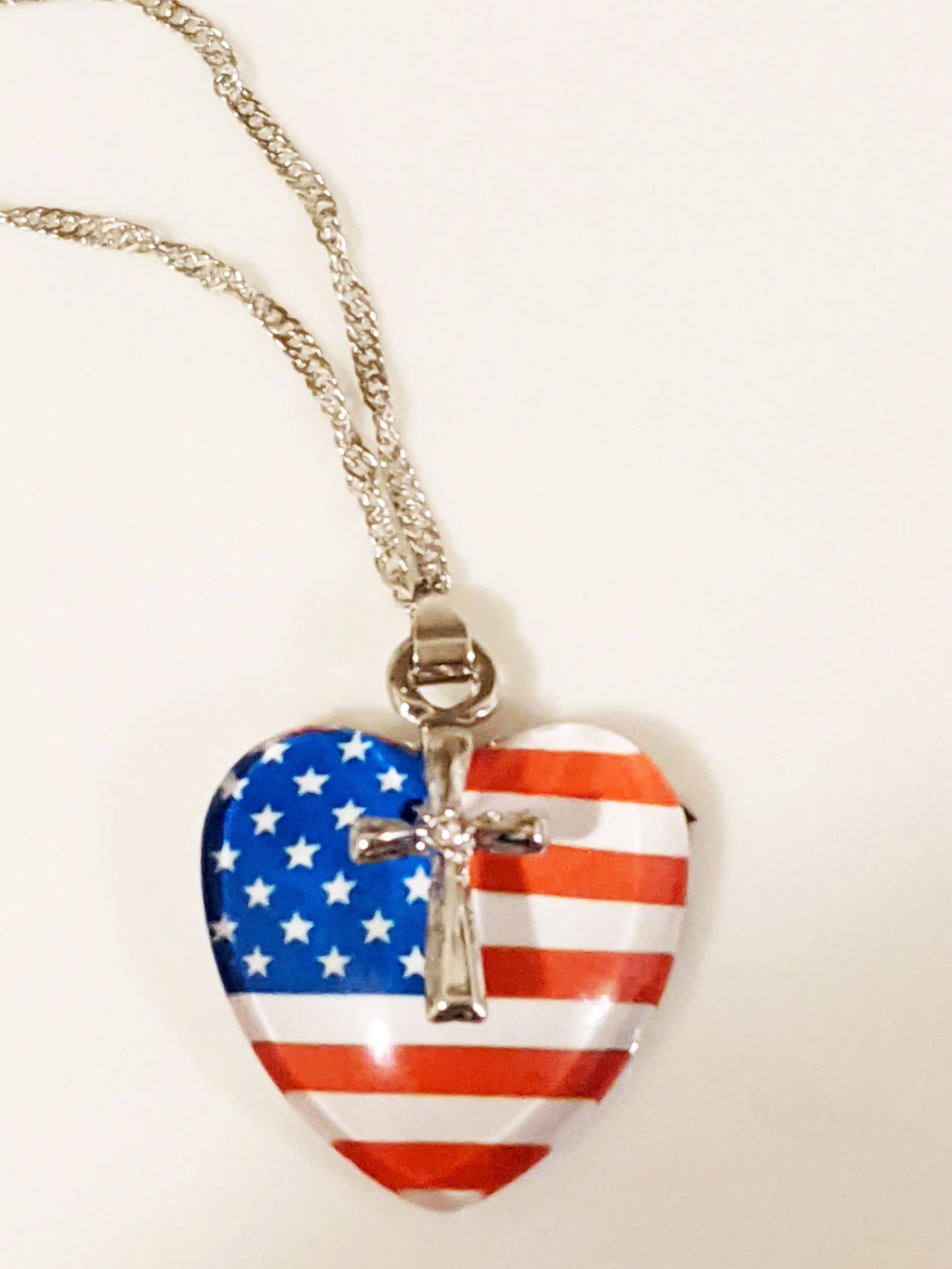 Patriotic Faith Heart 3D Cross Necklace