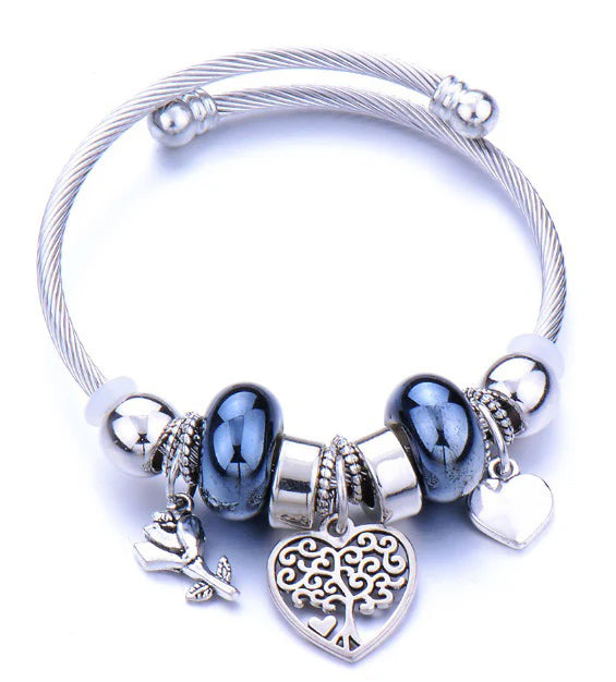 Metallic Blue Tree of Life Charm Bracelet
