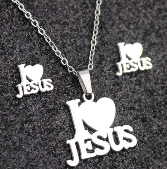 Love Jesus Necklace Earring Set