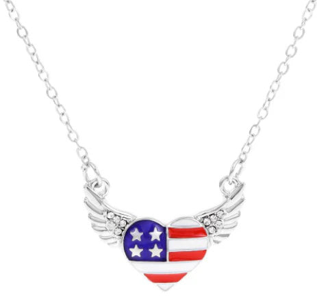Angel Wing Heart Flag Necklace
