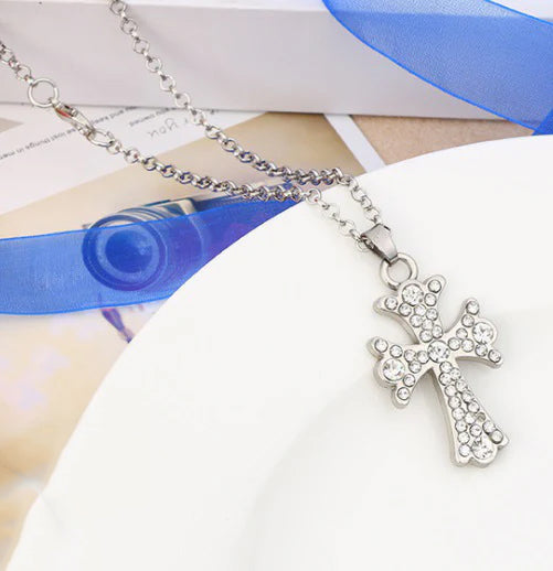 Many Rhinestones Silver Cross