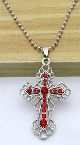 Filigree Red Rhinestone Cross Necklace