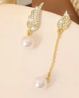Rhinestone Pearl Angel Wing Earrings