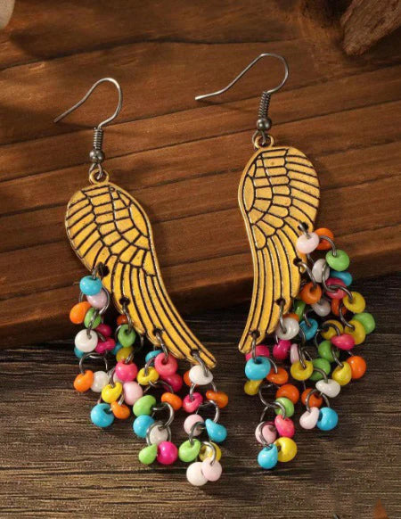 Multicolor Bead Angel Wing Earrings