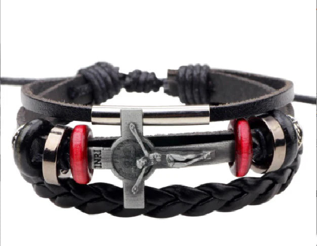 Jesus Cross Leatherette Bracelet