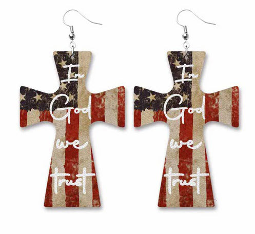 In God We Trust Patriotic Cross Earrings