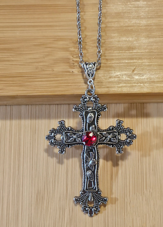 Vintage Ruby Cross Necklace