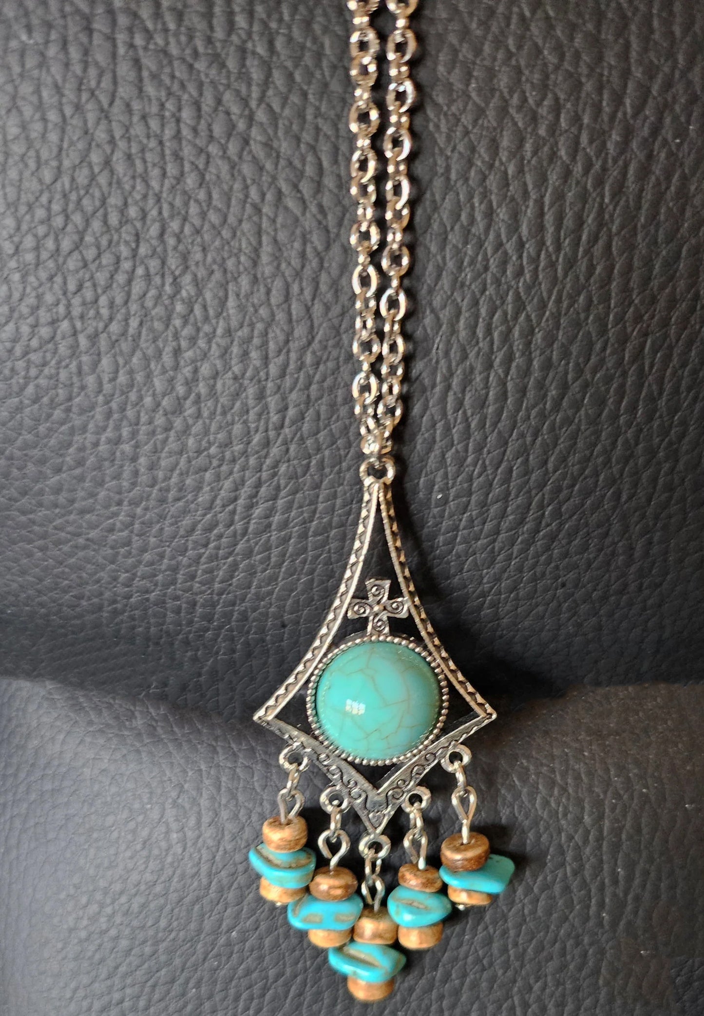 Dangle Turquoise Stone Cross Necklace