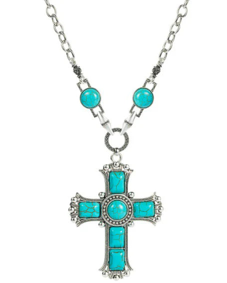 Bold Turquoise Cross Necklace