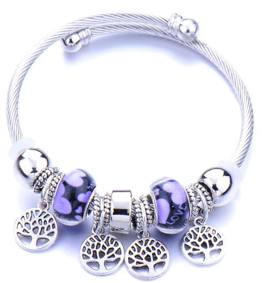 Tree of Life Purple Heart Charm Bracelet