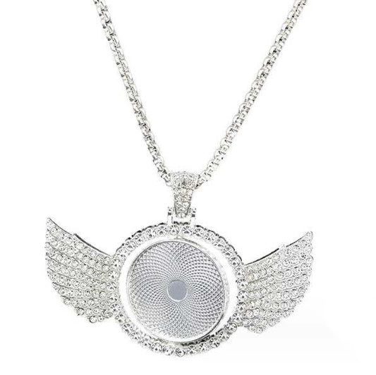 Rotating Angel Wings Custom Cabochon Necklace