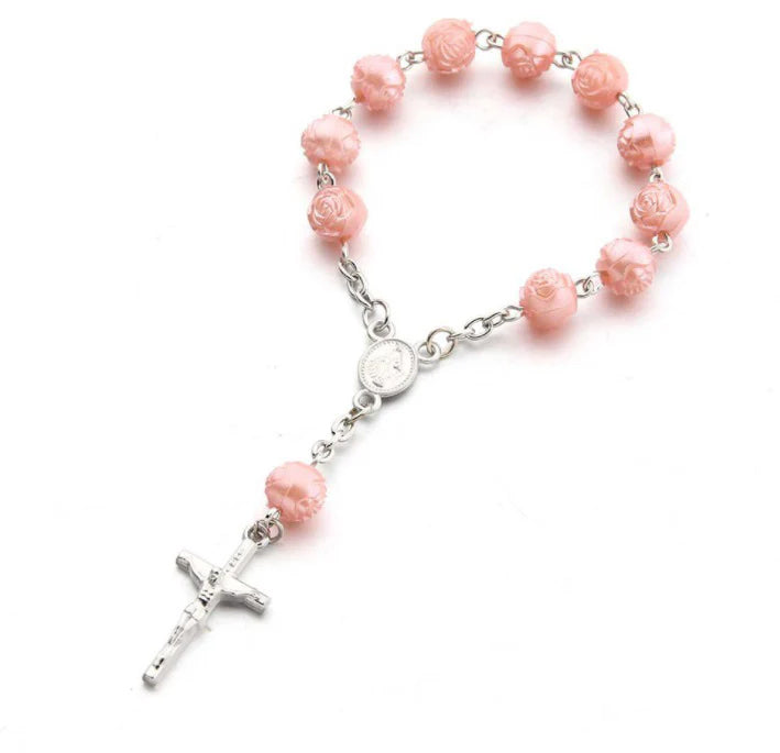 Children's Pink Pearlescent Rosary Bracelet